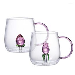 Wine Glasses High Quality Crystal Cups Glass 3D Creative Borosilicate Milk Mug Portable Transparent Rose Strawberry Shaped Crinking Cup