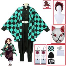 Theme Costume Demon Slayers Kimetsu no Yaiba Tanjirou Kamado Cosplay Costume Kimono Cloak Halloween Party Anime Clothes Uniform Set 230907