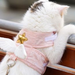 Dog Collars Leashes Cat Dog Harness Necklace Leash Collar Pet Items Accessories Kawaii Angel Wing Vest Harness For Dogs Cats Personalized Supplies 230908