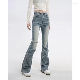 Women's Jeans Women Blue Flare Pants Elastic High Waist Vintage American Streetwear Wide Leg Jean Skinny Female Trouser Denim