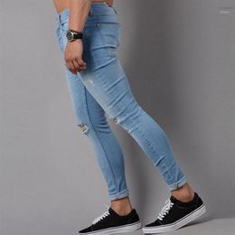 Skinny Blue Jeans Men Autumn Vintage Denim Pencil Pants Casual Stretch Trousers 2019 Sexy Hole Ripped Male Zipper Jeans1296m