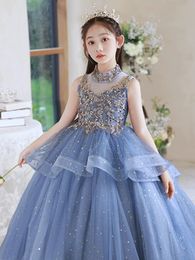 Shiny Ball Gown Flower Girl Dresses For Wedding Beaded Lace Appliqued Toddler Bling Prom Girls Pageant Dress Kids Communion Gowns 403