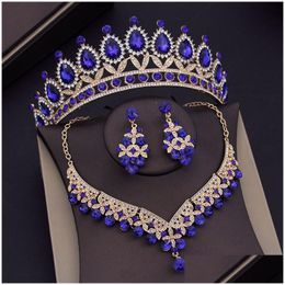 Jewelry Sets Baroque Blue Crystal Bridal For Women Tiaras Crown Earrings Necklace Bride Dress Dubai Set 230216 Drop Delivery Dhiub