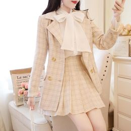 Two Piece Dress Fashion Long Sleeve Blazers Coats Sets Women 2023 Autumn Office Elegant Blazer And Shirt Mini Skirt 2 Peice