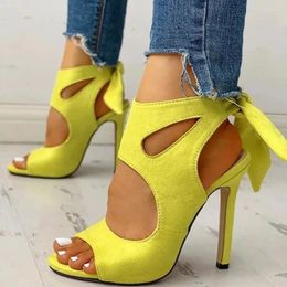 Sandals 2023 Womens Peep Toe Floral Printed Cut Out Ankle Boots Stilettos High Heel Shoes Bowtie Slingbacks Plus Size