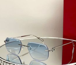Rimless Sunglasses Silver Blue Gradient Men Summer Sunnies gafas de sol Sonnenbrille UV400 Eyewear with Box