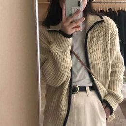 Deeptown Korean Style Black Oversize Zip Sweater Cardigan Women Harajuku Fashion Basic Patchwork Jumper Vintage Casual Knit Top