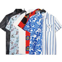 Mens designer luxury dress Shirts silk Shirt Luxury Clothes Short Sleeve letter clowers print Casual Summer collar womens mix colo3137