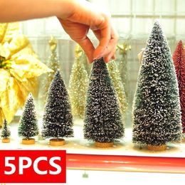 Christmas Decorations 5pcs Decorated small tree Cedar pine on sisal silk Bluegreen gold silver and red mini ornaments 230908