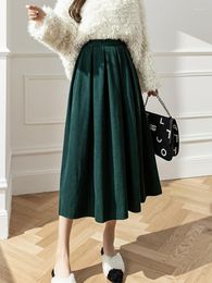 Skirts SURMIITRO Mid-length Corduroy Skirt For Women 2023 Autumn Winter Vintage Solid A Line High Waist Pleated Midi Long Female