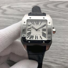 Men's luxury watch white square dial 40mm sapphire crystal glass Roman numeral time mark folding clasp automatic watch288Z