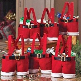 Christmas Decorations 1 PC Buckram Santa Pants Large Handbag Candy Wine Gift Bag Xmas Decor Cheer Treat Bottle Holder 230907