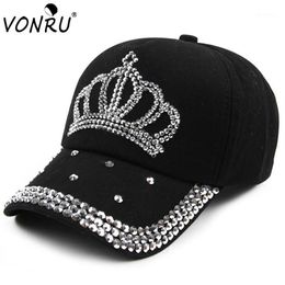 Whole- VONRU New Crown Rhinestone Baseball Caps Fashion Jean Hat Hip Hop Women Denim Baseball Cap Sun Hat1286H