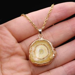 Pendant Necklaces Natural Semi-precious Stone Irregular Round Agate Piece With Gilt Edge DIY Making Necklace Bracelet 20x25-23x28mm