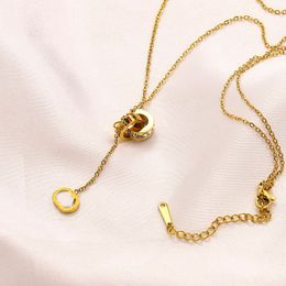 Designer Letter Pendant Necklaces Chain Gold Plated Double Circle Crysatl Rhinestone Sweater Newklace for Women Wedding Jewerlry Accessories Gift