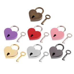 Door Locks 7 Colours Heart Shape Padlocks Vintage Hardware Mini Archaize Keys Lock With Key Travel Handbag Suitcase Padlock 3 Dhgarden Dhosp