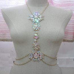 Fashion- Sexy AB crystal Body chains jewelry Waist Bikini beach belly chains Harness gold pendant necklaces sandy accessories fema296y