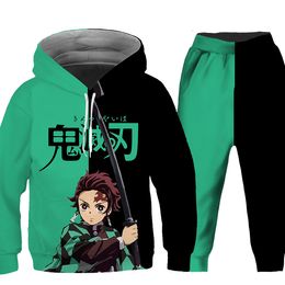 Hoodies Sweatshirts 3D Printed Japan Anime Demon Slayer Kids Hoodie Pants Set SweatshirtSuits Teens Boys Girls Cosplay Costume Pullover Tracksuits 230907