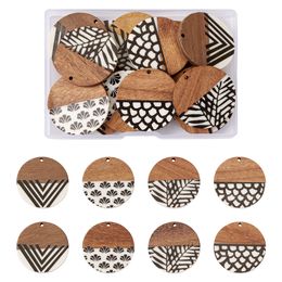 Charms 16Pcs Natural Wood Resin Flat Round Charms Pendants For Necklace Earring Bracelet DIY Jewelry Making Accessories 230907