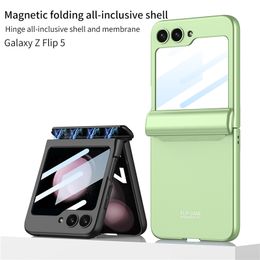 Luxury Magnetic Hinge Vogue Phone Case for Samsung Galaxy Z Folding Flip5 5G Sturdy Slim Full Protective Solid Color Hybrid Membrane Fold Shell Shockproof