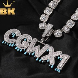 Pendant Necklaces THE BLING KING Custom Fluorescent Drip Bubble Letters Iced Out CZ Personalised Name Letter Pendant Necklace Hiphop Jewellery 230908