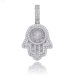 Wholesale Price Custom 925 Silver Full Inlay Trapezoid Shape 5a Cz Diamond Cubic Zirconia Hand of Fatima for Mans Pendant