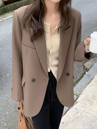 Women's Suits In External Clothes Solid Color Double Row Button Fashion Casual Loose Lapel Suit Coat Jackets Autumn Blazer Woman Tops