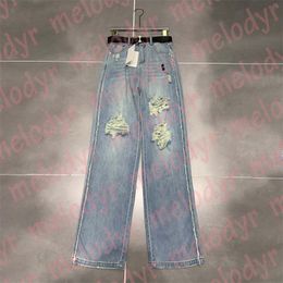 Jeans con foro dello stilista Pantaloni di jeans dritti da donna Streetwear Jeans larghi con gamba larga cava