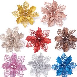 Christmas Decorations 5PCS Flower Heads Colorful Glitter Powder Xmas For Noel Tree Decoration Navidad Party Table Setting Supplies 230907