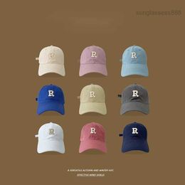 R letter designer hat korean Version r Standard Duck Tongue Hat, Unisex Soft Top Pure Cotton Baseball Cap, Simple Embroidery, Large Head Small Face LKX5