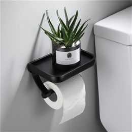 Wall Mounted Black Toilet Paper Holder Tissue Paper Holder Roll Holder With Phone Storage Shelf Bathroom Accessories2169