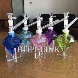 8.66" Diamond Shape Glass Water Pipes Smoking Hookahs for Tobacco Coming with a Base Stand Assorted Colours