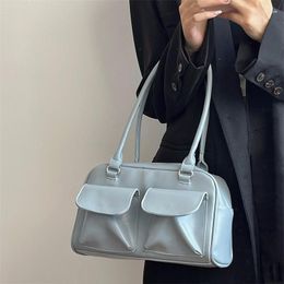 Evening Bags Vintage Oil Wax Leather Women Shoulder Bag Ladies Fashion Underarm Solid Colour Female Tote Simple Zipper Handbags