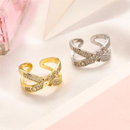 Fashion Jewelry Designer Letter Rings Women Loves Charms Wedding Supplies Crystal 18K Gold Plated Copper Finger Adjustable Open Ri293i