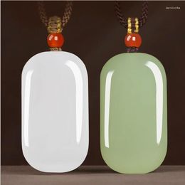 Pendant Necklaces Natural White Jade Blank With Rope Chain Hetian Jades Nephrite Rectangle Charms Necklace Men Women Fine Jewellery