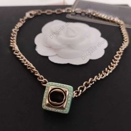 Designer jewelry necklace New Acrylic Square Small Fragrance Necklace Women's Summer Diamond Embedding High Quality Choker Neck Chain Lock Bone