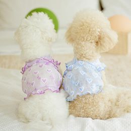 Dog Apparel Pet Fine Shiny Yarn Skirt Small Heart Mesh Ruffle Dresses Clothes Teddy Breathable Summer Poodle One-piece