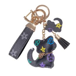 Cat Diamond Design Car Keychain Favor Flower Bag Pendant Charm Jewelry Keyring Holder for Men Gift Fashion PU Animal Key Chain Acc167F