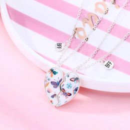 Pendant Necklaces Cute Butterfly Heart Chain Friends Necklace BFF Friendship Children's Jewellery Gift For Girls