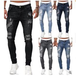 Mens New 5 Colors Ripped Jeans Fashion Slim Denim Pencil Pants Street Hipster cowboy Trousers S-3XL Drop2484