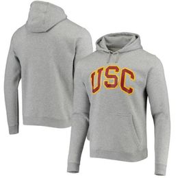 USC Trojans Heathered Grey Vintage Logo Club Fleece Pullover Hoodie UConn Huskies Sweatshirt HHH255p