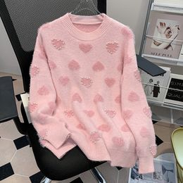 Women's Sweaters EBAIHUI Love with Pearl ONeck Long Sleeve Pullover Sweater Spring Autumn Lazy Style Net Red Retro Knit Jumpers 230907