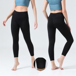 LU-07 Winter fleece high waist yoga pants nude tight peach hip lift sportswear fitness trousers women2650