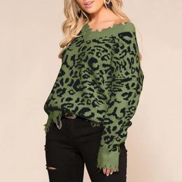 Women's Sweaters Winter Cotton Leopard Print Sweater Harajuku Pullover V-Neck For Women Oversized Dailywear Sueter Femme