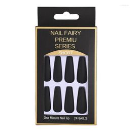 False Nails Matte Fake 24pcs Long Coffin Wearable Black Stick-on Press On Full Cover Nail Tips