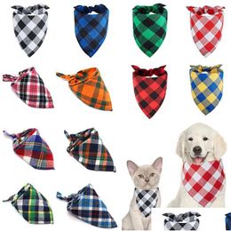 Other Dog Supplies Pet Saliva Towel Classic Plaid Triangles Scarf Collar Neckerchief Washable Cat Bib Bandana Accessories Drop Deliver Dhozs