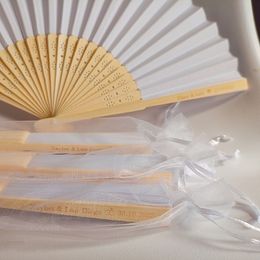 Other Event Party Supplies Personalised wedding fan white folding elegant paper hand fan wedding gift bride custom hand fan gift with organza bag 230907