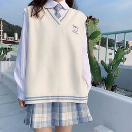 Deeptown Preppy Style Kawaii Bear Sweater Vest Women Japanese Style Striped Oversize Knitted Top Cute Basic Jk Jumper Female
