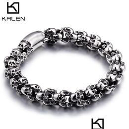 Bangle Kalen Punk Skl Bracelets Men Stainless Steel Shiny Matte Charm Link Chain Brecelets Male Gothic Jewellery 220831 Drop Delivery Dhmzh