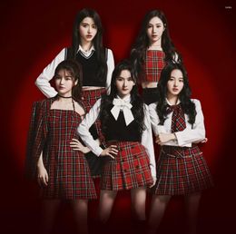 Work Dresses Kpop Korean Girl Group Slim Lapel Long Sleeve Shirt Vest Tops Loose Blazers Plaid High Waist A-Line Mini Skirt Women Set